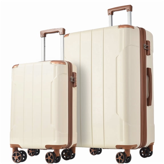 TSA Lock Hardshell Luggage Set 2-Piece, Brown White ABS Suitcase with Expandable Storage and Smooth Spinner Wheels