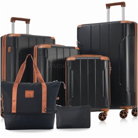 TSA Lock Hardshell Suitcase Set 6-Piece, Lightweight Expandable ABS Luggage with 360° Wheels, Black Brown
