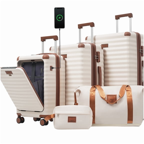 TSA Lock Hardside Luggage Set 5PC w/USB Port, Expandable Suitcase, Spinner Wheels, Front Opening & Duffel Bag