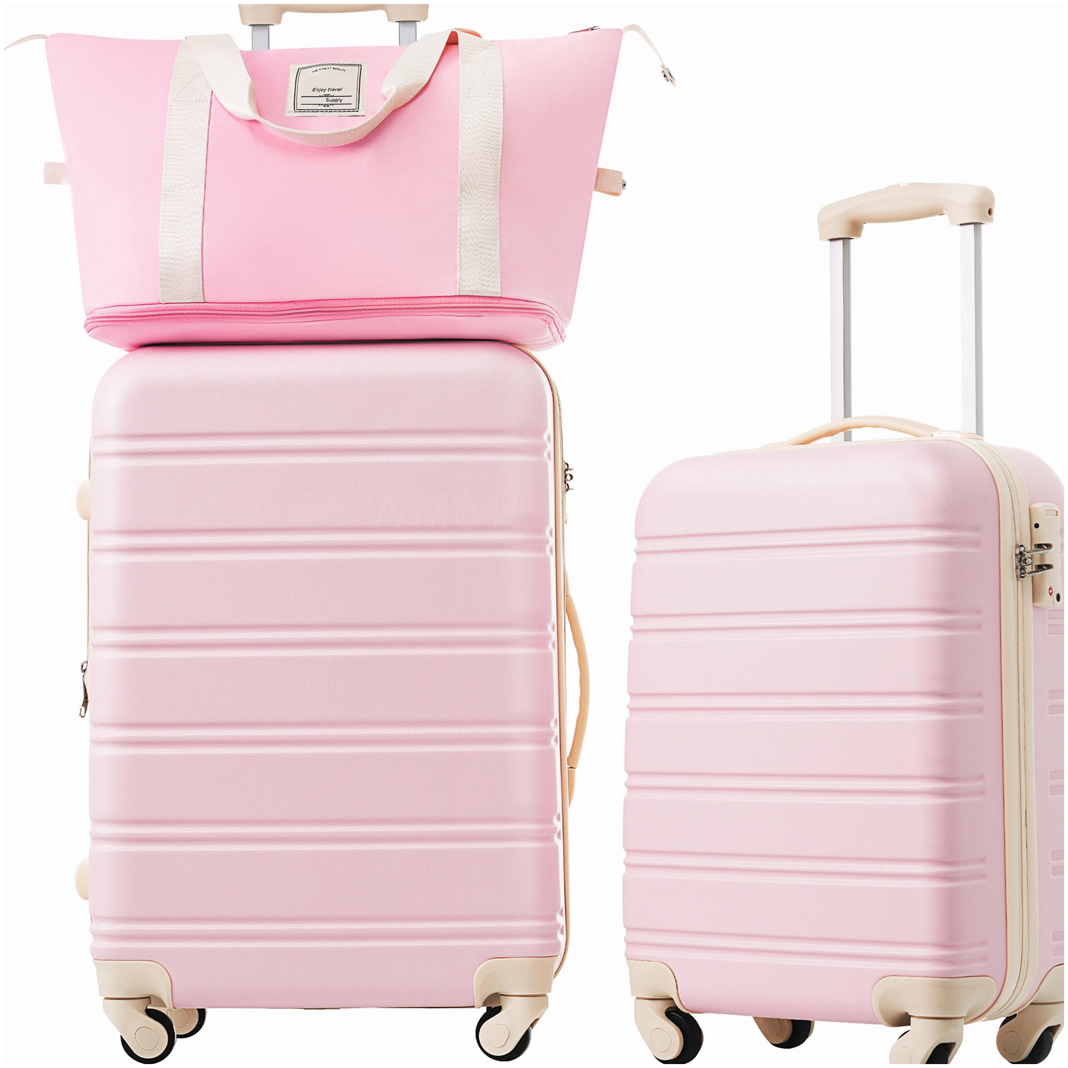 TSA Lock Lightweight ABS Hardshell Luggage Set 2-Piece, Light Pink Spinner Suitcase with Expandable Storage
