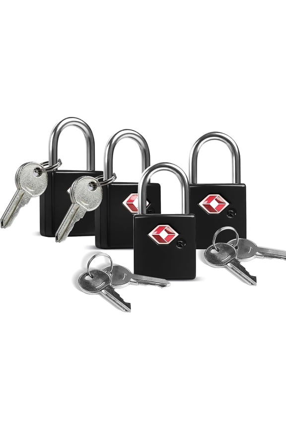 TSA Locks for Luggage with , Luggage Locks TSA Approved 4 Pack, International Travel Essentials, Small Padlock with Key, Mini Padlock for Suitcase, Backpack, Bag, Zipper, Case, Box