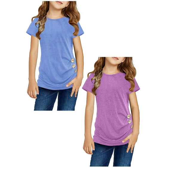 TSADFHJI 2 Pack Fall Clothing Girls Shirts Size 8/10 Knot Tunic Button Short Girls Sleeve Tshirt Casual Tops Front Blouse Tee Kids Girls Tops