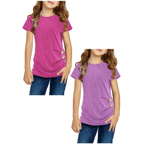 TSADFHJI 2 Pack Fall Clothing Girls Tops Size 7-8 Full Sleeve Knot Tunic Button Short Girls Sleeve Tshirt Casual Tops Front Blouse Tee Kids Girls Tops