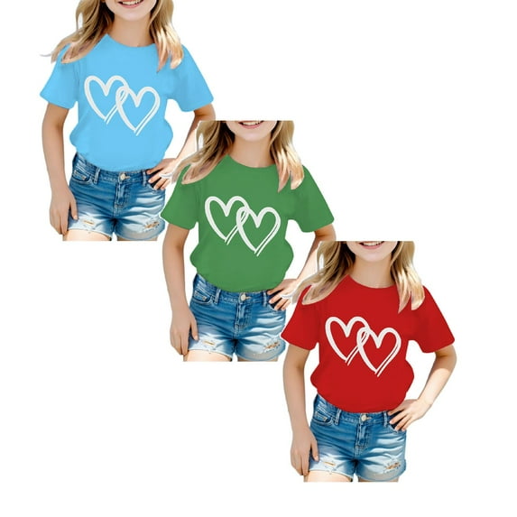 TSADFHJI 3 Pack Girl Tops Size 10-12 Tight Summer Kid Girls Cute Graphic Round Neck Short Sleeve Tee Summer Casual T Shirt
