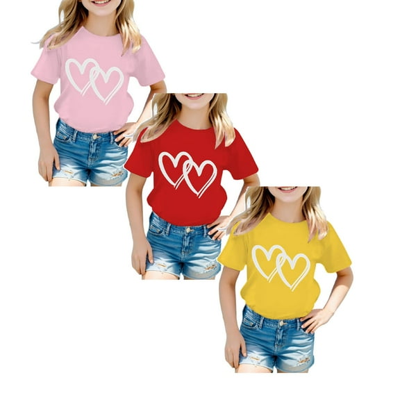 TSADFHJI 3 Pack Girl Tops Size 10-12 Youth Summer Kid Girls Cute Graphic Round Neck Short Sleeve Tee Summer Casual T Shirt