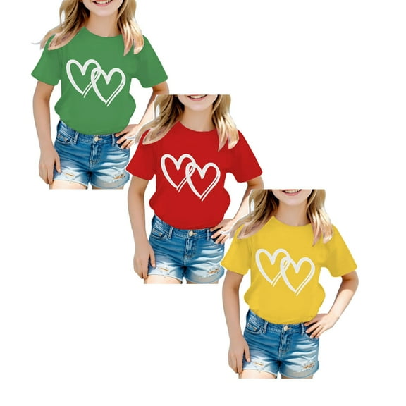 TSADFHJI 3 Pack Girls Tops Size 10-12 Trendy Kid Girls Cute Graphic Round Neck Short Sleeve Tee Summer Casual T Shirt