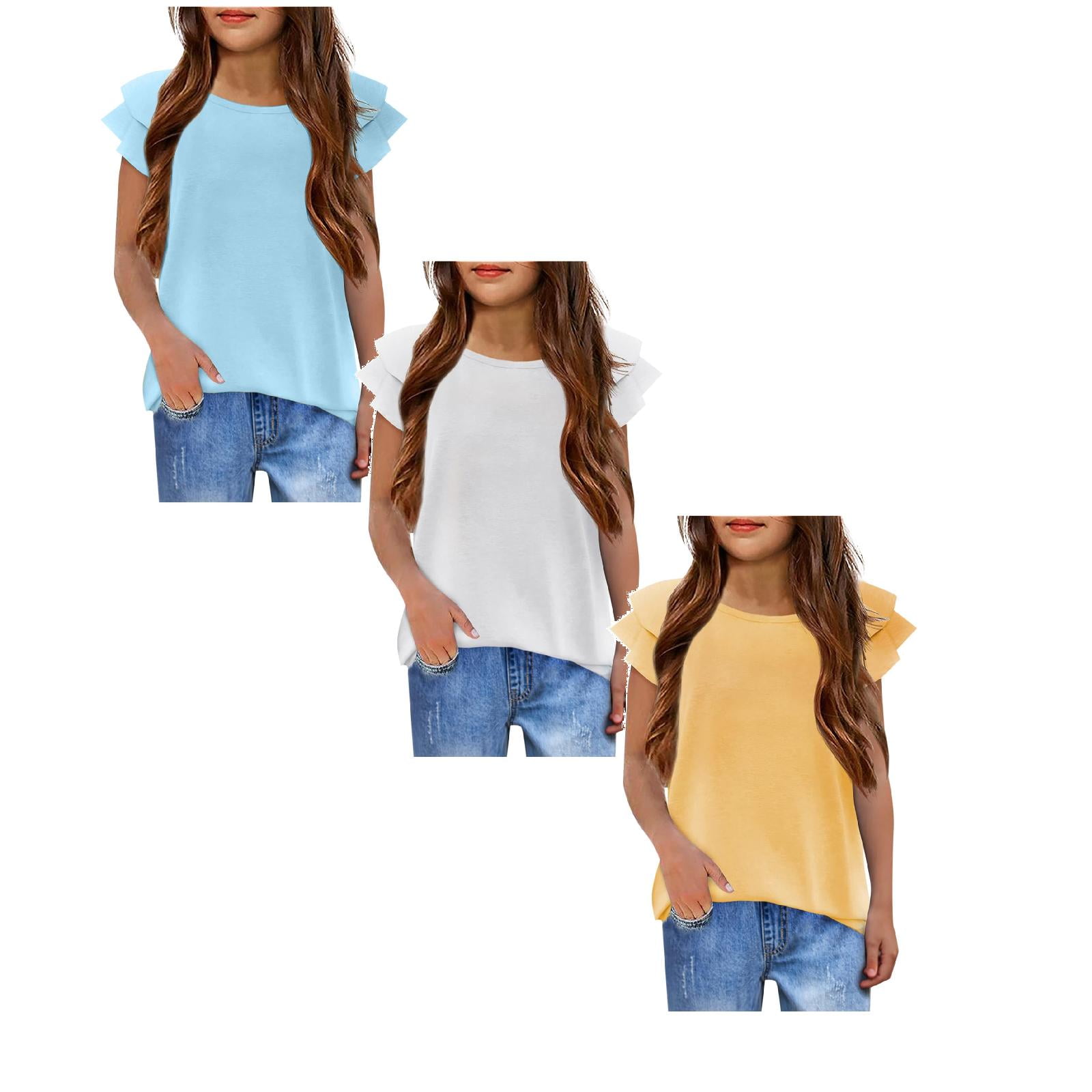 TSADFHJI 3 Pack Girls Tops Size 14-16 Trendy Fall Girls' T Shirts Wavy ...