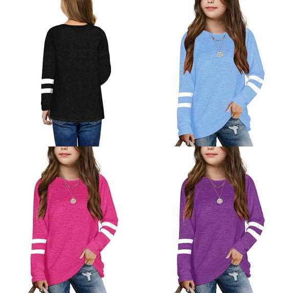 TSADFHJI 4 Pack Girls Tops Size 7-8 Full Sleeve Fall Kids Girls Casual Crewneck Tunic Tops Long Sleeve Pullover Sweatshirt Casual Loose Blouse T-Shirt