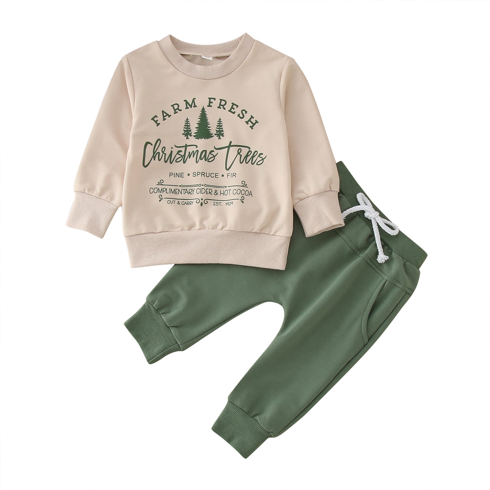 TSADFHJI 9-12 Month Boy Clothes Sets 1 Year Old Boy Clothes Auntie Toddler Baby Kids Girls Suit Christmas Letters Long Sleeve Top Bottom Pants 2Pcs Set Outfits 12-18 Months