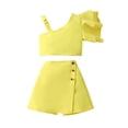 thumbnail image 1 of TSADFHJI Baby Girls' Clothing Sets Summer Toddler Girls One Shoulder Tops and Skirt Solid Color Two Piece Outfit Set Casual Summer Clothes 5-6 Years Yellow, 1 of 4