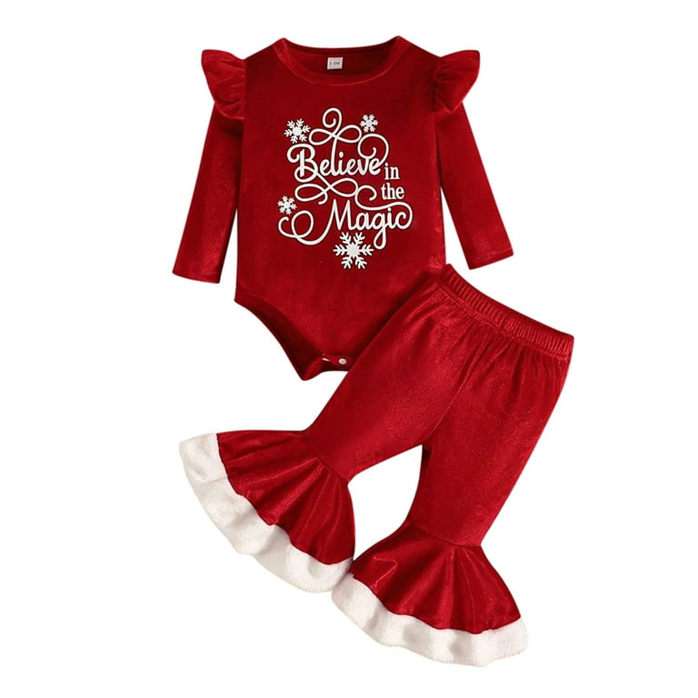 TSADFHJI Christening Dresses for Baby Girl 2T Baptism Dresses for Baby Girls Petite Baby Girl Christmas Outfit My First Christmas Romper Bell Bottoms