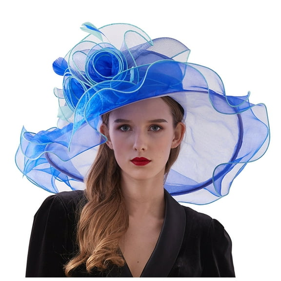 TSADFHJI Headband Wig Human Hair Women's Fascinator Bridal Tea Party Wedding Hat One Size Blue