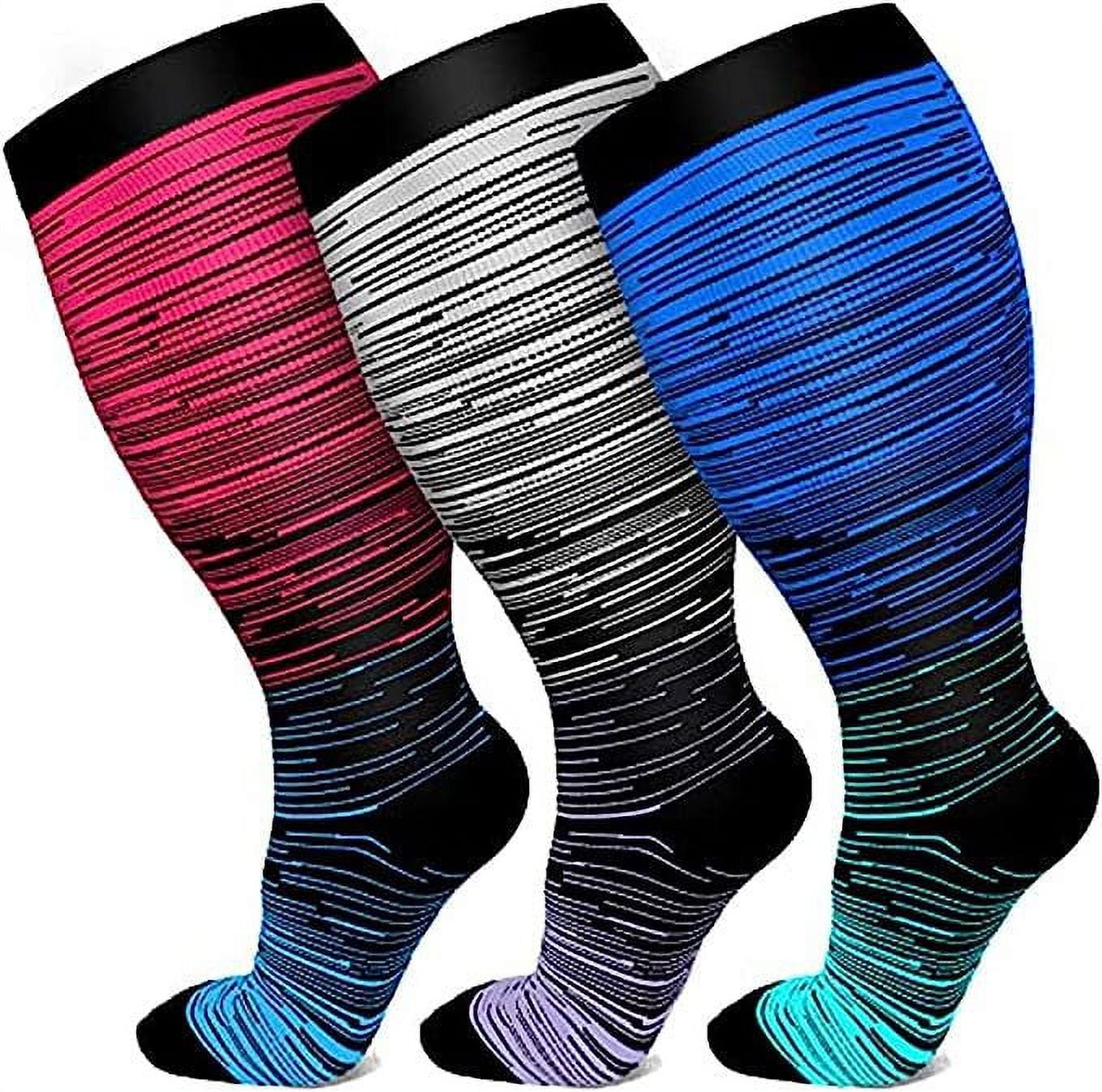 TSAIMEILI 3PCS Plus Size Compression Socks for Women Men 2030 mmHg, Wide Calf Stockings Best