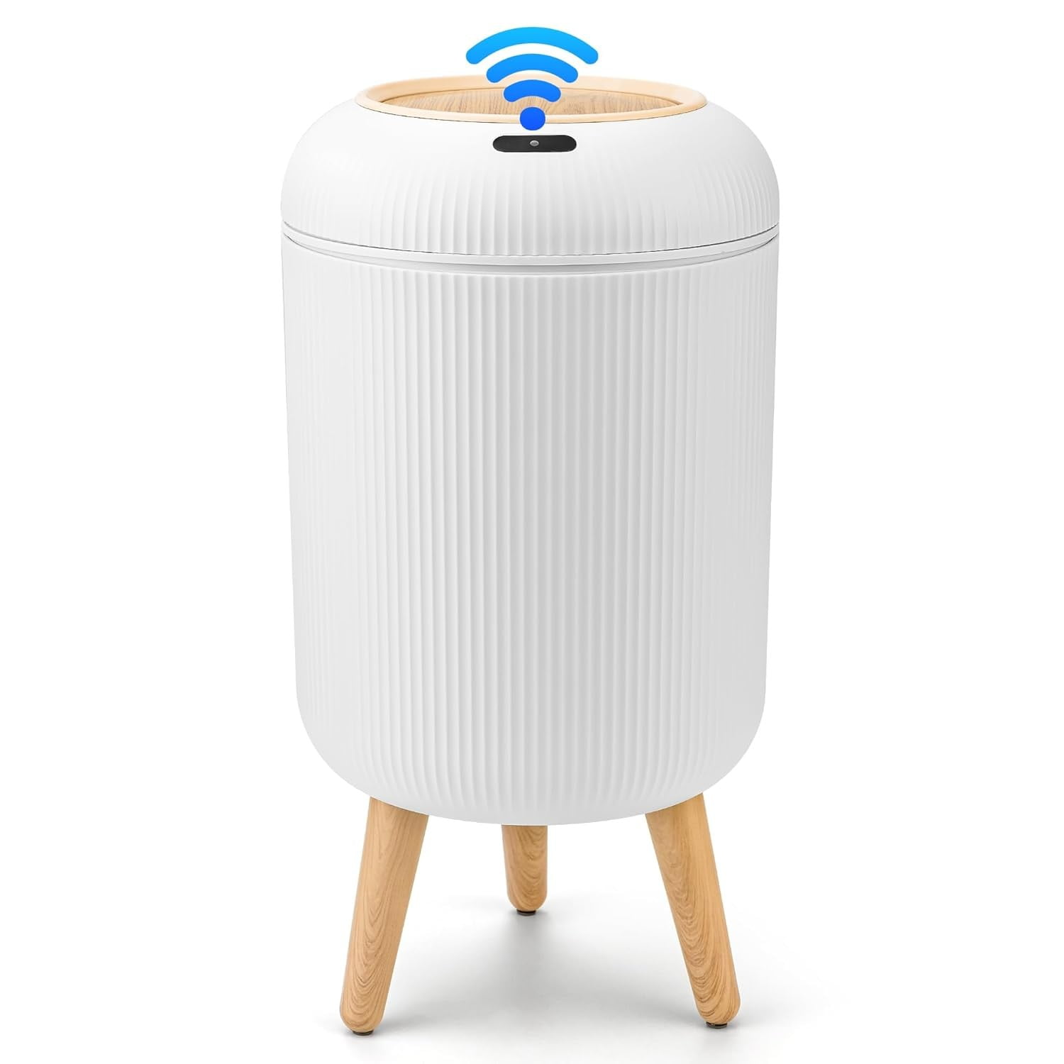 White Plastic Touchless Sensor Wastebasket with Wooden Legs