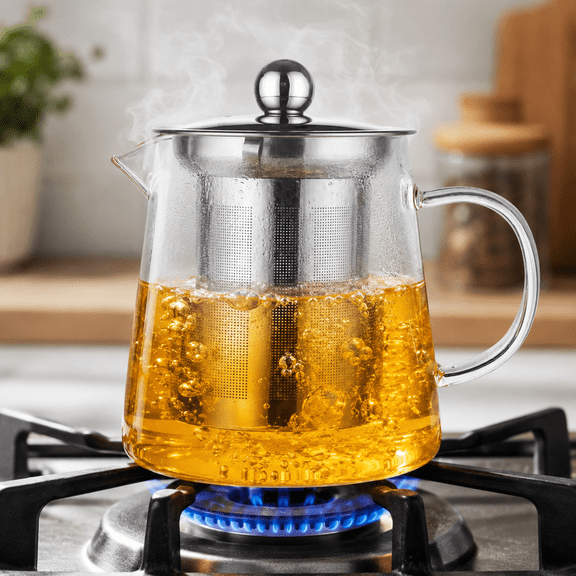 TSBIFV 550ml (18.6 fl oz) Clear Glass Teapot with Stainless Steel Infuser, Stovetop Tea Kettle, Induction Compatible for Loose Leaf Tea