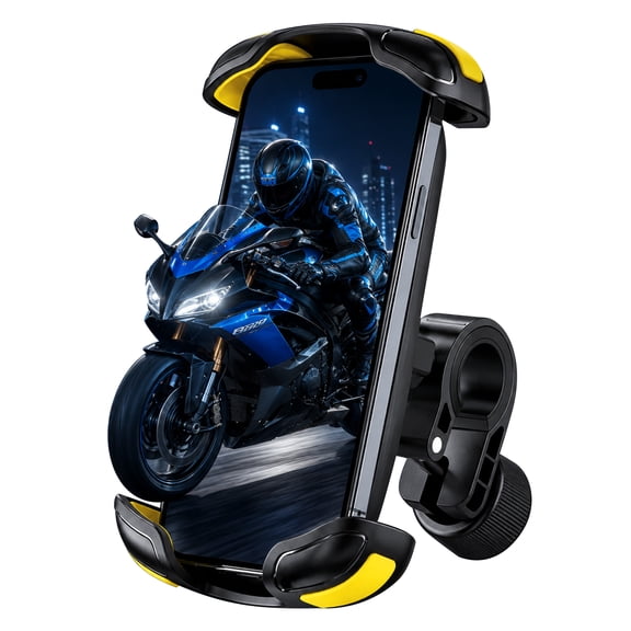 TSBIFV Bike Phone Holder, Auto-Locking Bicycle Phone Mount with One-Button Release, Motorcycle Handlebar Phone Holder for 4.7"-7.2" Smartphones, Yellow