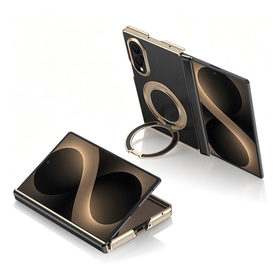 TSBIFV Case for Galaxy Z Fold8, 360° Alloy Ring Stand Foldable Phone Case, Double-Sided Full Body Protective Cover, Black Gold