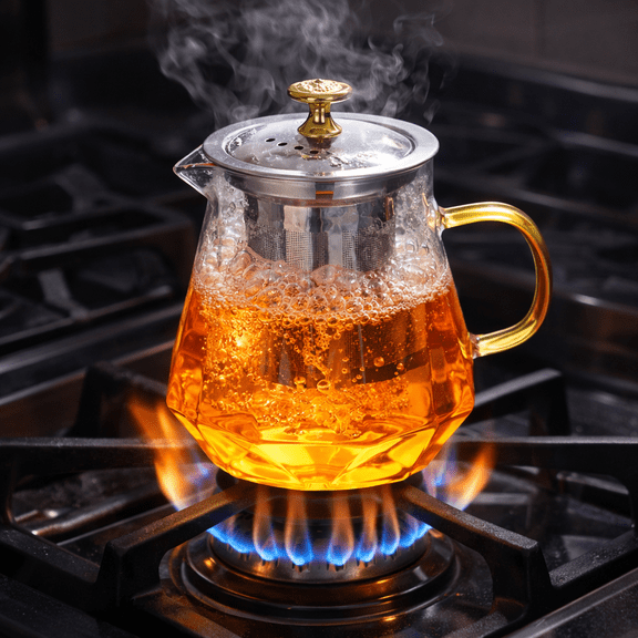 TSBIFV Heat Resistant Glass Teapot 20 oz with Stainless Steel Infuser, Stovetop Safe Tea Kettle for Direct Flame & Cooktop Use, Clear Loose Leaf Tea Brewer