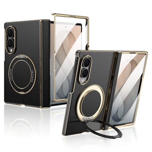 TSBIFV Magnetic Case for Galaxy Z Fold8, MagSafe Compatible Foldable Phone Case with Dual Ring Kickstand, Protective Cover, Black Gold