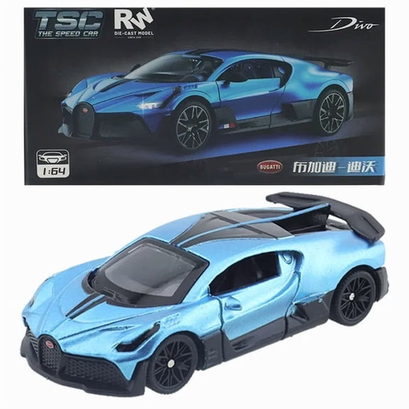 TSC 1/64 Bugatti Divo Carbon Grey/Metal Blue Car Alloy Toys Motor Vehicle Diecast Metal Model Kids Xmas Gift Toys for Boys