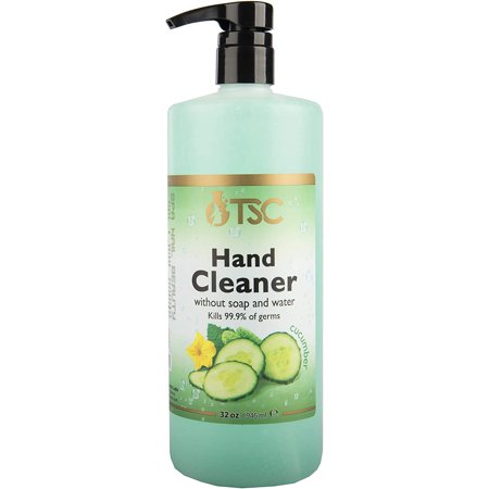 TSC Hand Sanitizer Cucumber Hand Cleaner Gel Without Soap & Water 70% Alcohol (32 oz)