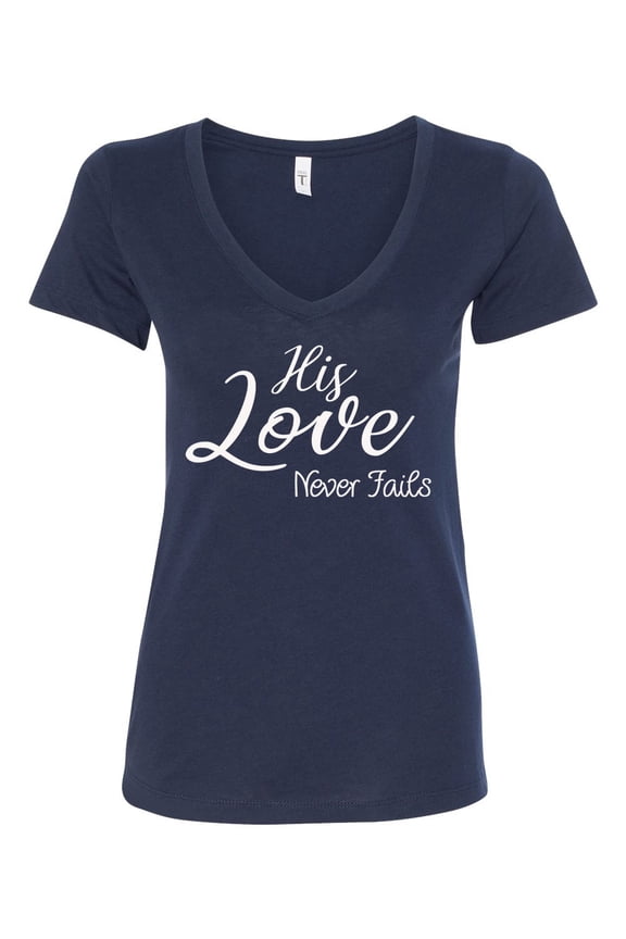 TSC His Love Never Fails Next Level Ladies V Neck Short Sleeve T-shirt-Midnight Navy-xs