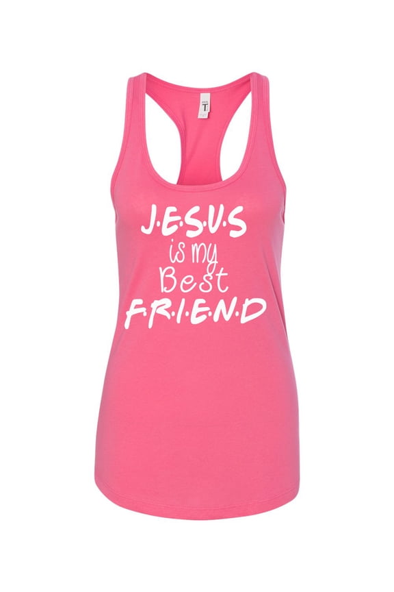 TSC Jesus Is My Best Friend Ladies Racerback Tank Top-Hot Pink-medium