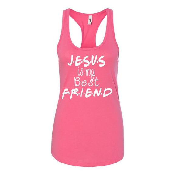 TSC Jesus Is My Best Friend Ladies Racerback Tank Top-Hot Pink-small