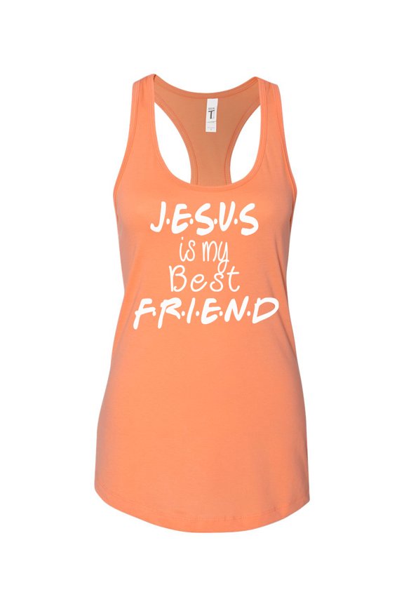 TSC Jesus Is My Best Friend Ladies Racerback Tank Top-Light Orange-xs