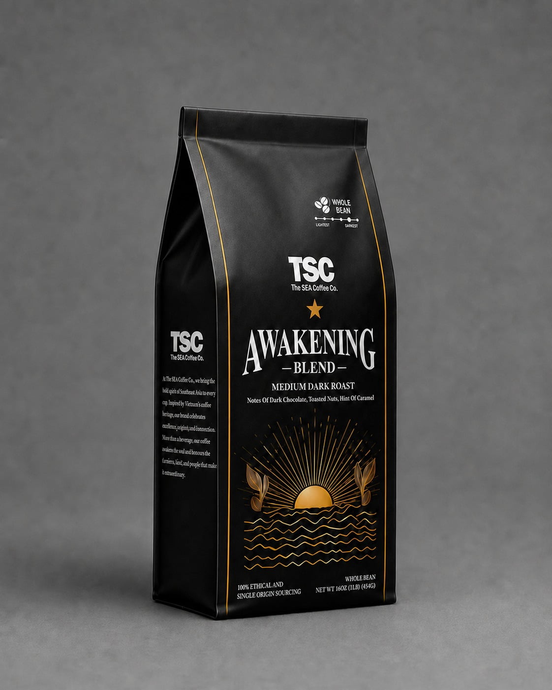 TSC Vietnamese Whole Bean Coffee, Awakening Blend, Medium Dark Roast, Fresh Roasted Specialty Coffee, 1 lb
