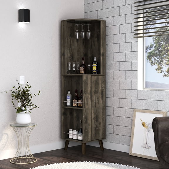 TSCA compliant corner bar cabinet | 72.83 in height and 17.72 in width | Provide ample storage