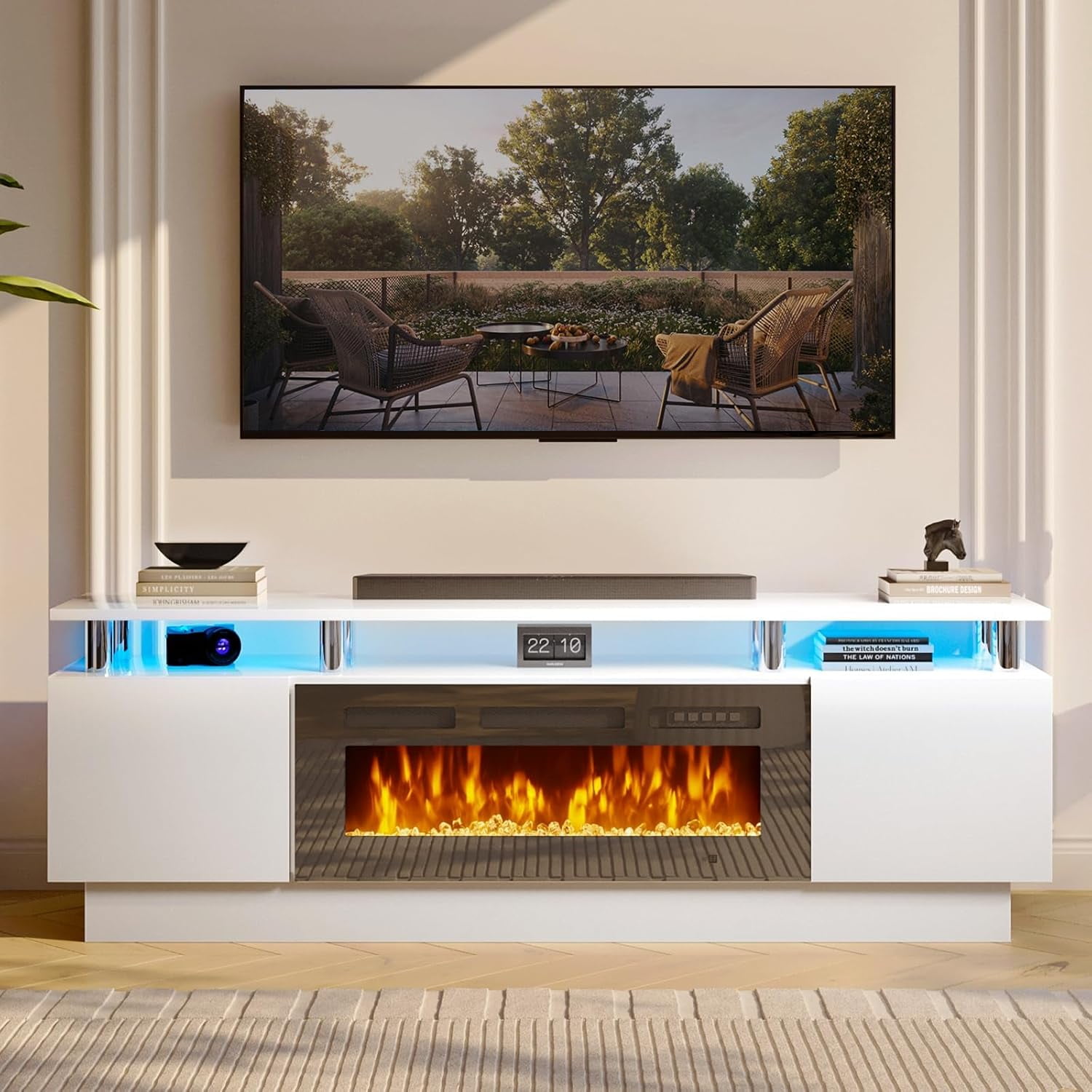 TSCOCOMART Fireplace TV Stand with 36" Electric Fireplace,LED Light ...