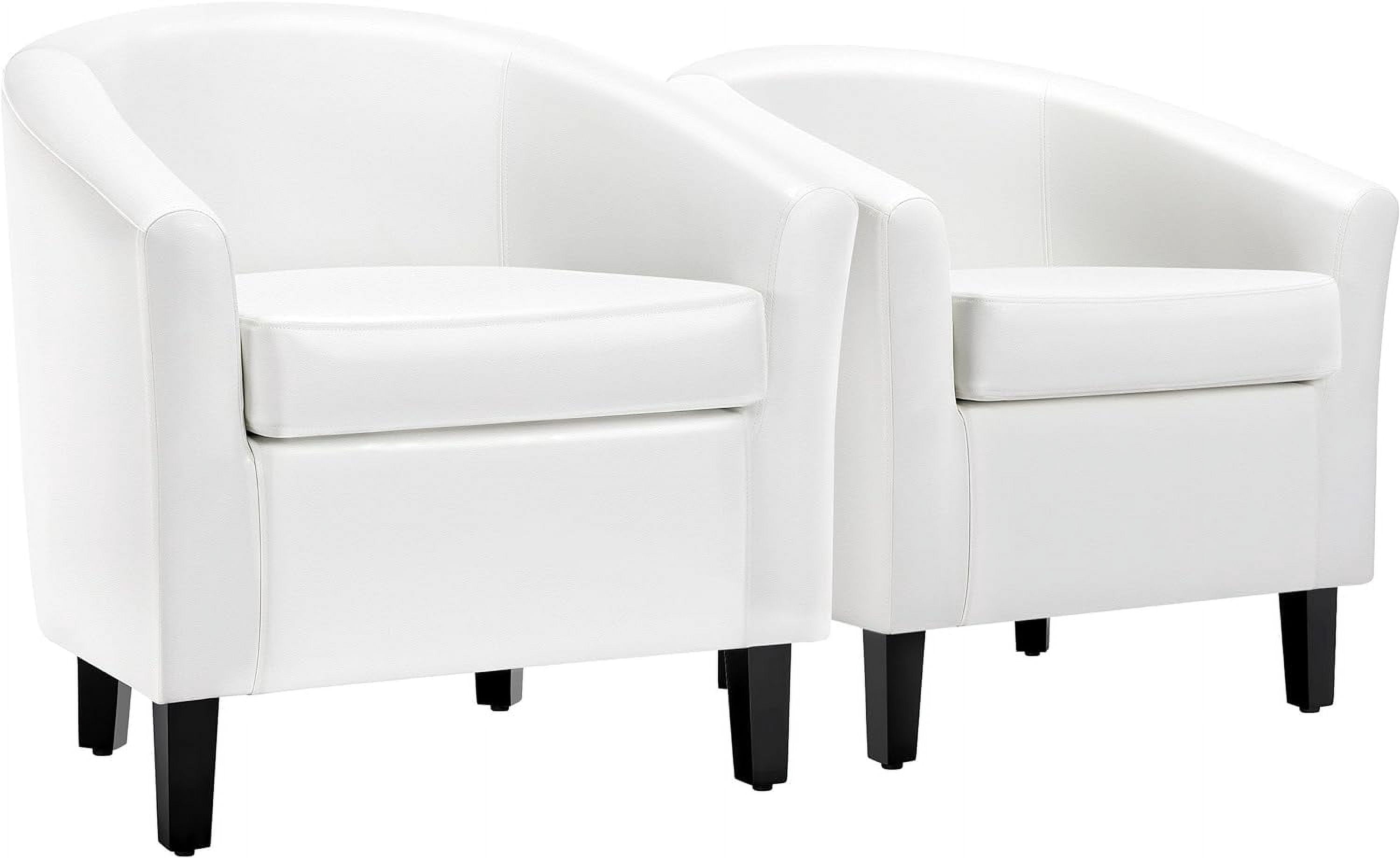 White Accent Chairs Set of 2, Faux Leather Barrel Chairs