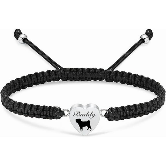 TSD Ashes Bracelet Personalized Engraved Name Custom Dual-Sided Cremation Jewelry Heart Shape Stainless Steel Memorial Ash Urn for Cherished Loved Ones & Pets Handwoven Adjustable Urn Pendant