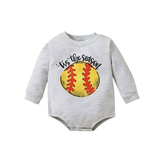 TSEXIEFOOFU Baby Boys Autumn Casual Romper Gray Long Sleeve O Neck Rugby Print Loose Playsuit