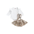 thumbnail image 1 of TSEXIEFOOFU Baby Girl's Two-Piece Suit, Ruffle Long Sleeve Round Neck Romper + Plaid Pattern Bowknot Suspender Skirt, 1 of 9