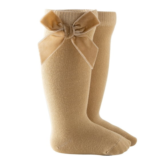 TSEXIEFOOFU Baby Girls Knee High Socks, Classic Solid Color Cotton Socks with Velvet Bow for Infants