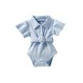 thumbnail image 1 of TSEXIEFOOFU Baby Romper, Solid Color Turn-Down Collar Fly Sleeve Bodysuit with Waist Belt for Summer, 0-24 Months, 1 of 9