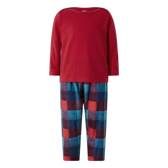 TSEXIEFOOFU Family Matching Christmas Pajamas Sets Red Long Sleeve Tops + Plaid Pants or One-piece Outfit for Dog