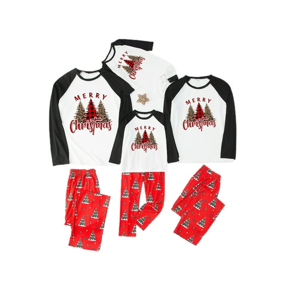 TSEXIEFOOFU Family Matching Pajamas Christmas Tree Letters Print Raglan Long Sleeve Tops and Casual Pants Sleepwear