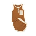 thumbnail image 1 of TSEXIEFOOFU Infant Baby Clothes Sets, Contrast Color Buttons Round Neck Pocket Tank Tops with Elastic Waist Shorts, 1 of 9