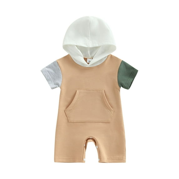 TSEXIEFOOFU Infant Baby Summer Hood Romper Short Sleeve Jumpsuit with Kangaroo Pocket for Boys Girls