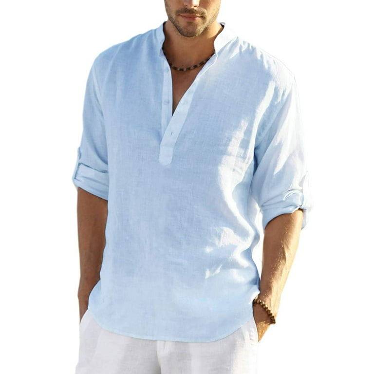 TSEXIEFOOFU Mens Long Sleeve Shirts Cotton Linen Button Down Beach Casual  Summer Shirts