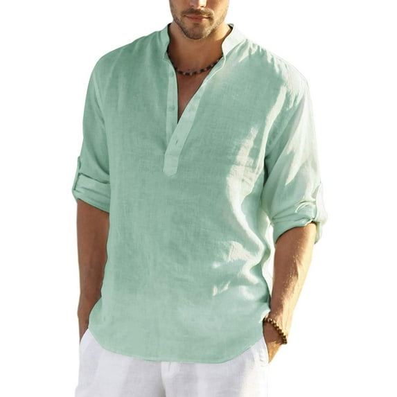 TSEXIEFOOFU Mens Long Sleeve Shirts Cotton Linen Button Down Beach Casual Summer Shirts