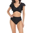 thumbnail image 1 of TSEXIEFOOFU Mommy and Me Swimsuits, Short Sleeve V Neck Leaf Print Matching Family Bathing Suits for Women Girls(Black,XL), 1 of 9