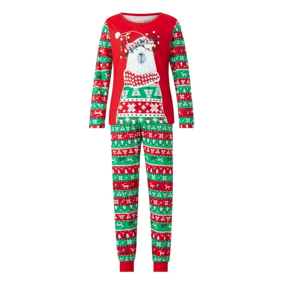 TSEXIEFOOFU Parent-Child Christmas Nightclothes, Long Sleeve Christmas Bear Print Tops Trousers Suit / Romper