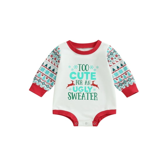 TSEXIEFOOFU Toddler Baby Sweatshirt Rompers Snowflake Letter Print Casual Long Sleeve Jumpsuit for Newborn Girl Boy