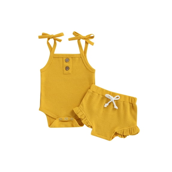 TSEXIEFOOFU Two Piece Baby Girl’s Clothes Fashion Solid Color Suspender Romper and Tie-up Short Pants