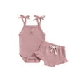 thumbnail image 1 of TSEXIEFOOFU Two Piece Baby Girl’s Clothes Fashion Solid Color Suspender Romper and Tie-up Short Pants, 1 of 9