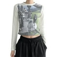 thumbnail image 1 of TSEXIEFOOFU Women's Graphic Print Crop Tops, Casual Long Sleeve Round Neck Slim Fit T-Shirt Blouse, 1 of 5